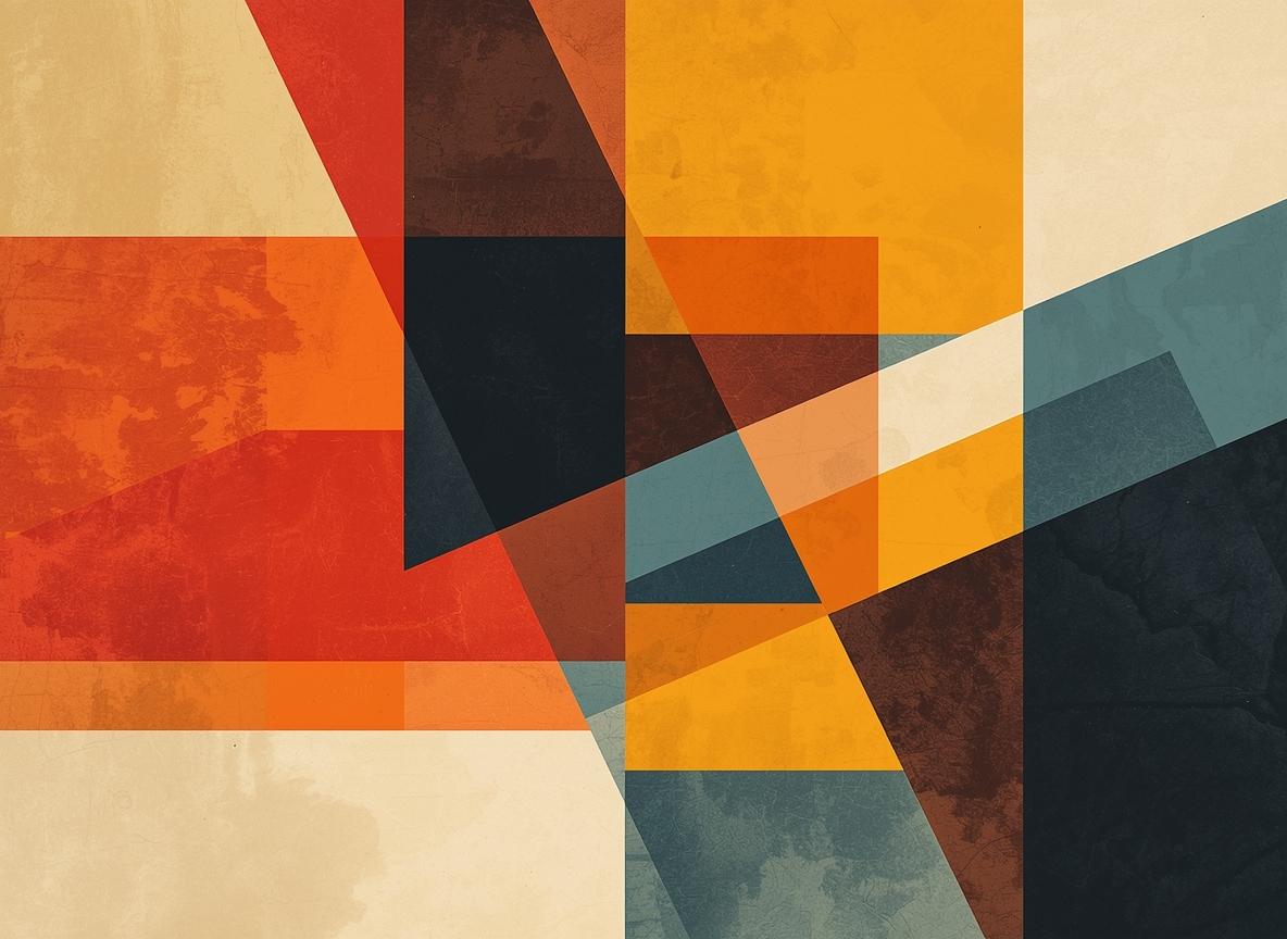 Geometric Harmony art poster with overlapping rectangular shapes creating dynamic visual tension