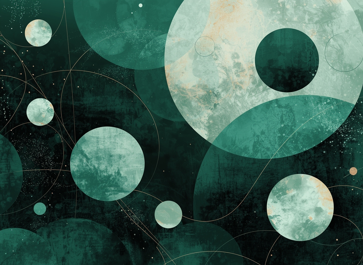 Ethereal Depths art poster featuring organic circular forms in deep emerald and moonlight silver tones